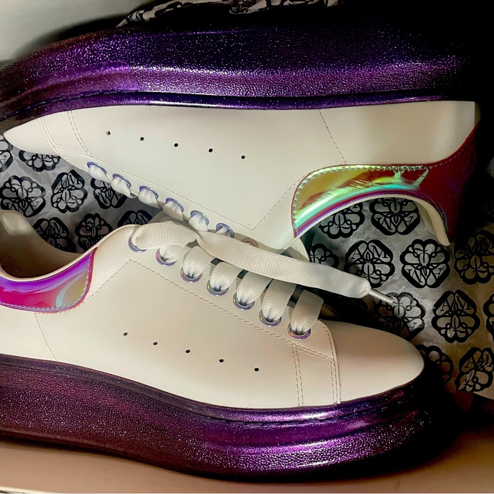 Alexander McQueen Iridescent Oversized Sneakers Purple White Sz 40 1/2 D
